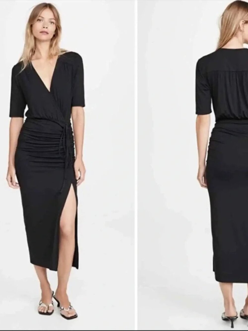 VERONICA BEARD Mariposa Dress Womens Small Black Wrap Maxi Pleated Knit Jersey